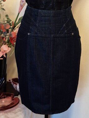 Dark Indigo High-Waist Denim Midi Skirt